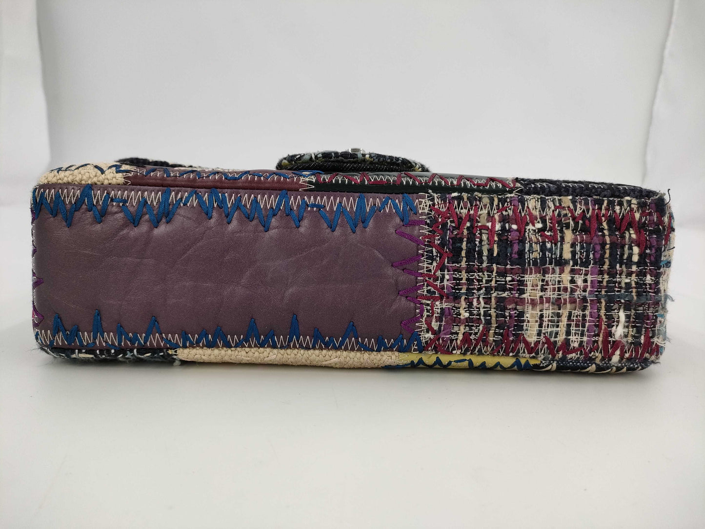 CHANEL Chain Shoulder Bag Patchwork Denim Tweed Leather Multicolor Silver Hardware 16 Series Shoulder Bag