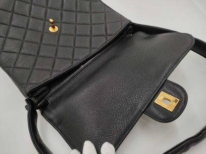 CHANEL Double-Face Matelasse Caviar Leather Shoulder Bag in Black with GD Hardware, No. 4