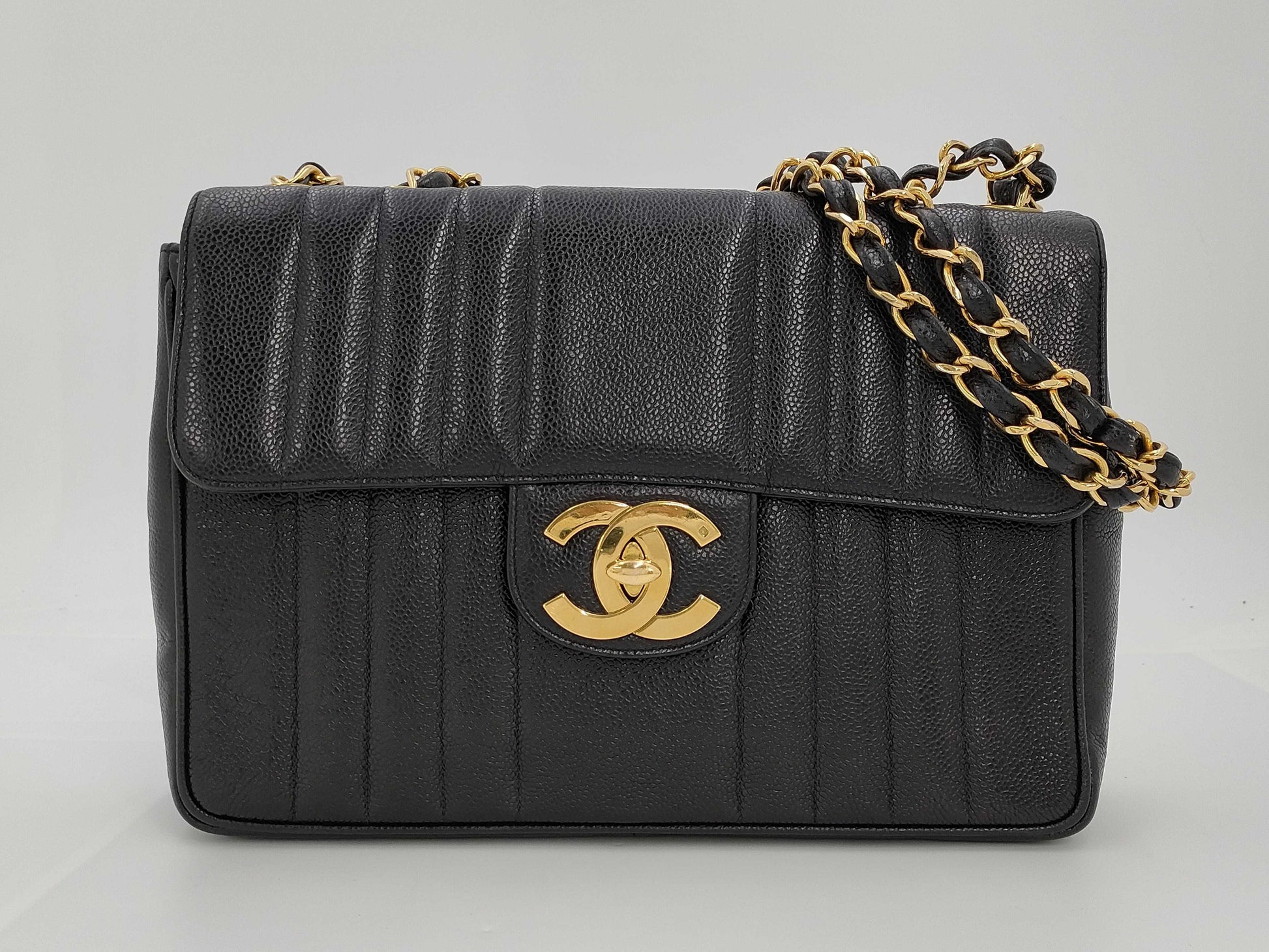 CHANEL Mademoiselle Chain Shoulder Bag with Caviar Skin