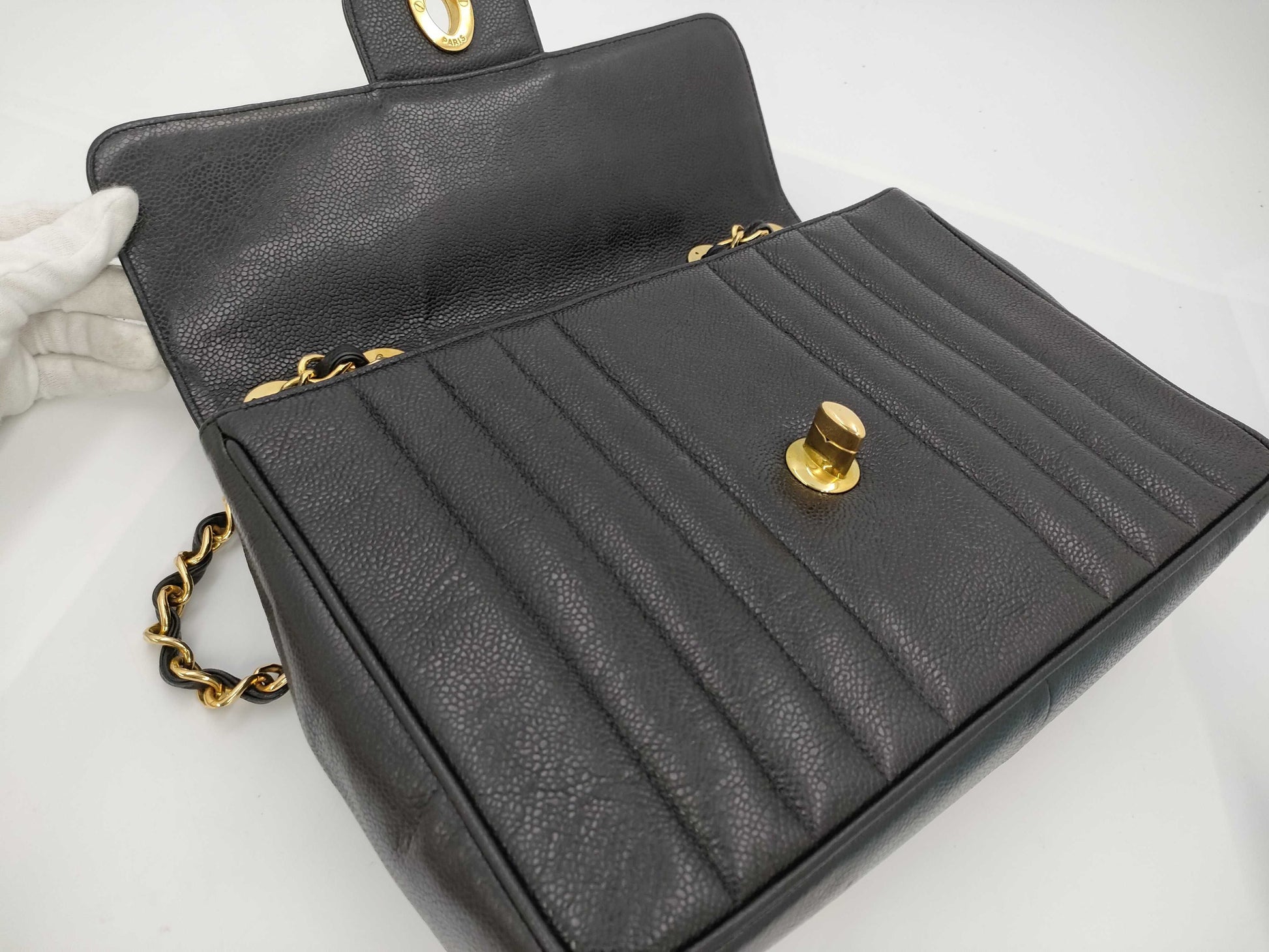 CHANEL Mademoiselle Chain Shoulder Bag with Caviar Skin