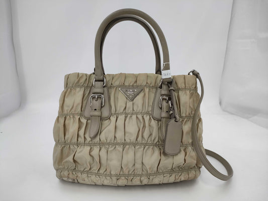 PRADA Triangle Logo Gathered Handbag
