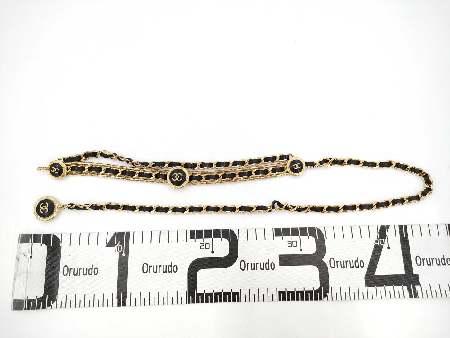 CHANEL Engraved Coco Mark Clover Leather Chain Belt
