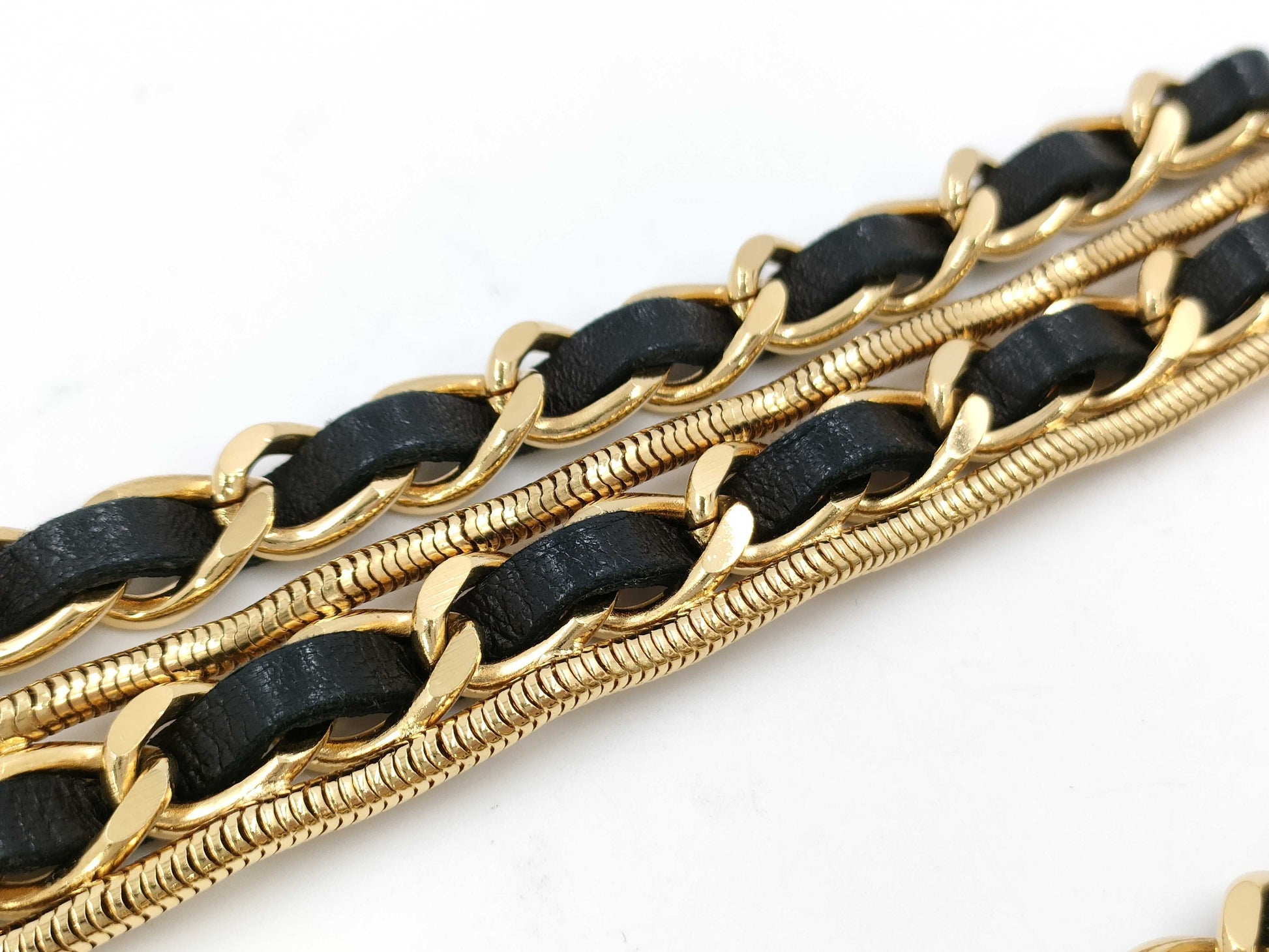 CHANEL Engraved Coco Mark Clover Leather Chain Belt
