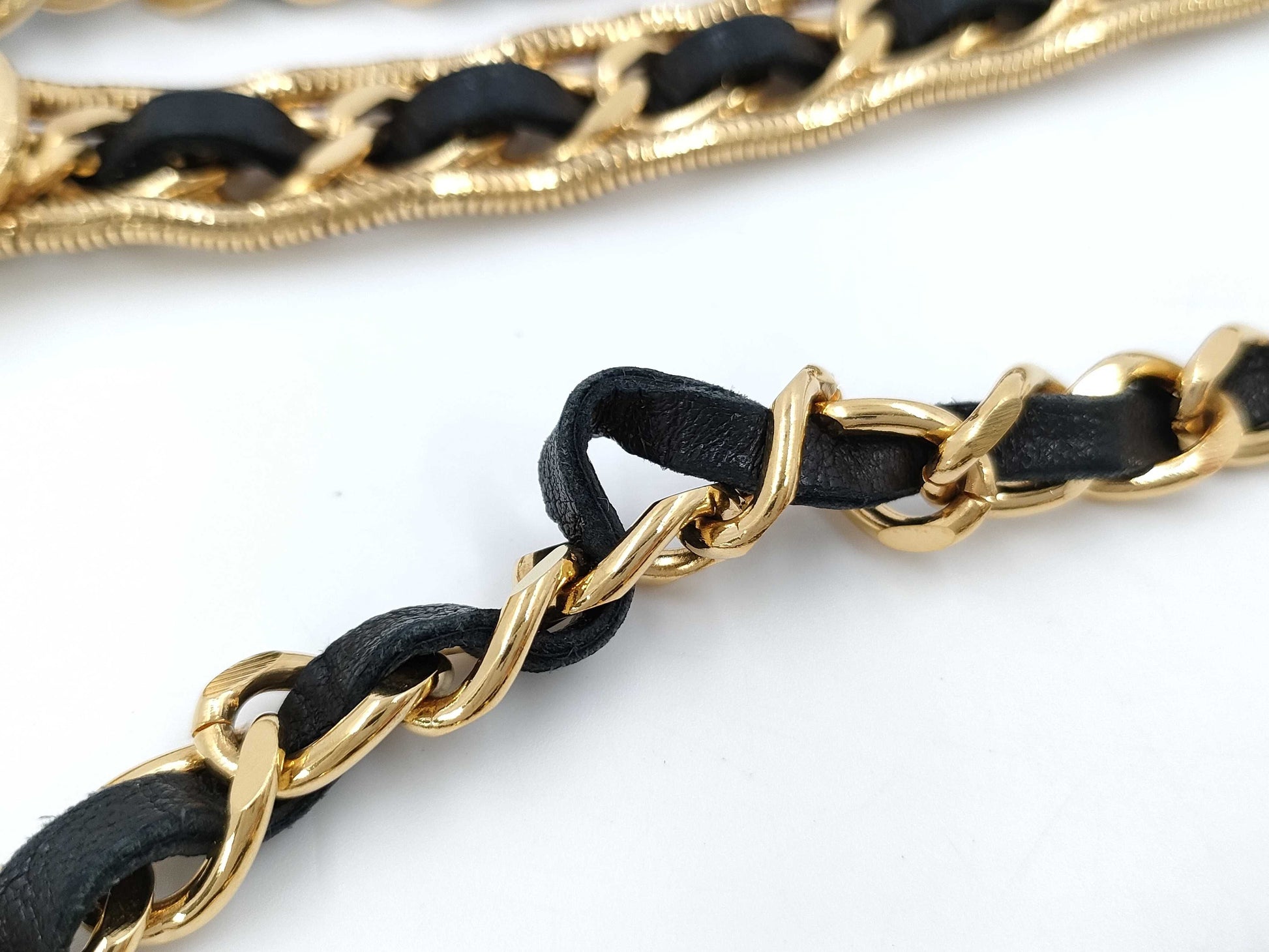 CHANEL Engraved Coco Mark Clover Leather Chain Belt