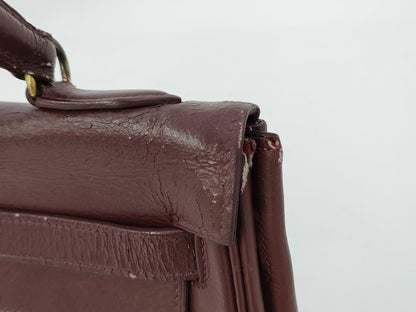 HERMES Kelly 32 Z Stamp Le Tourne Burgundy Box Calf Leather with Gold Hardware Shoulder Bag