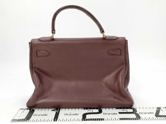 HERMES Kelly 32 Z Stamp Le Tourne Burgundy Box Calf Leather with Gold Hardware Shoulder Bag