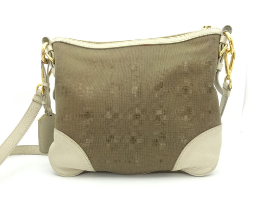PRADA Jacquard Logo Canvas and Leather Shoulder Bag