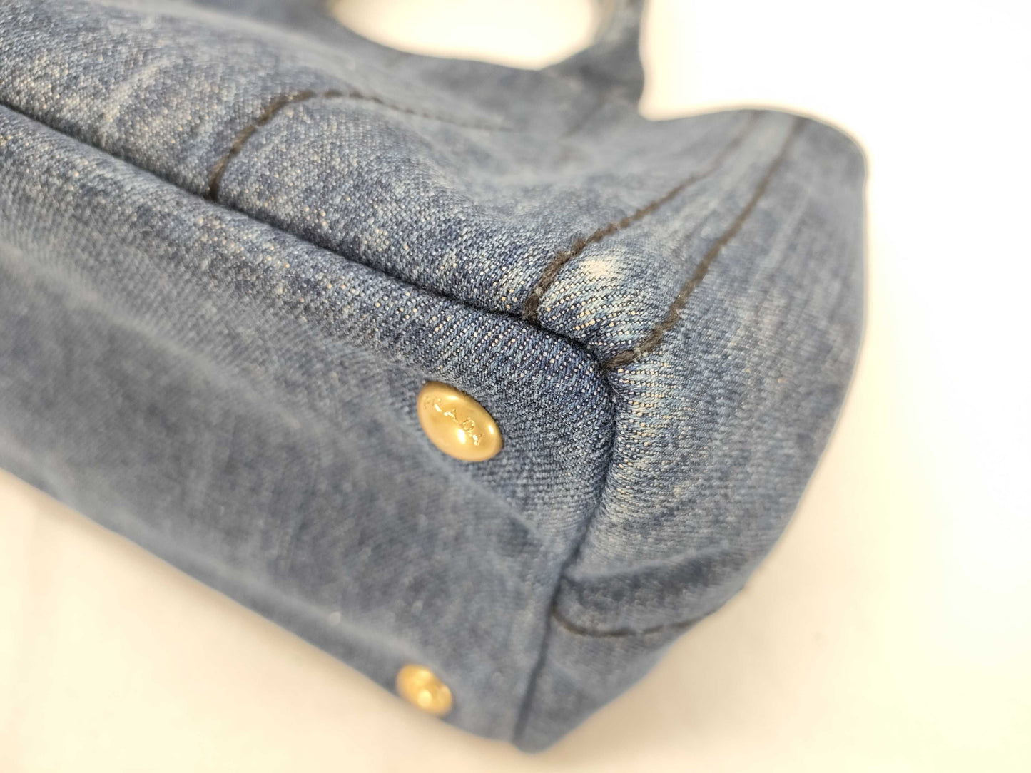 PRADA Prada Canapa Denim Handbag Shoulder Bag with Gold Triangle Logo