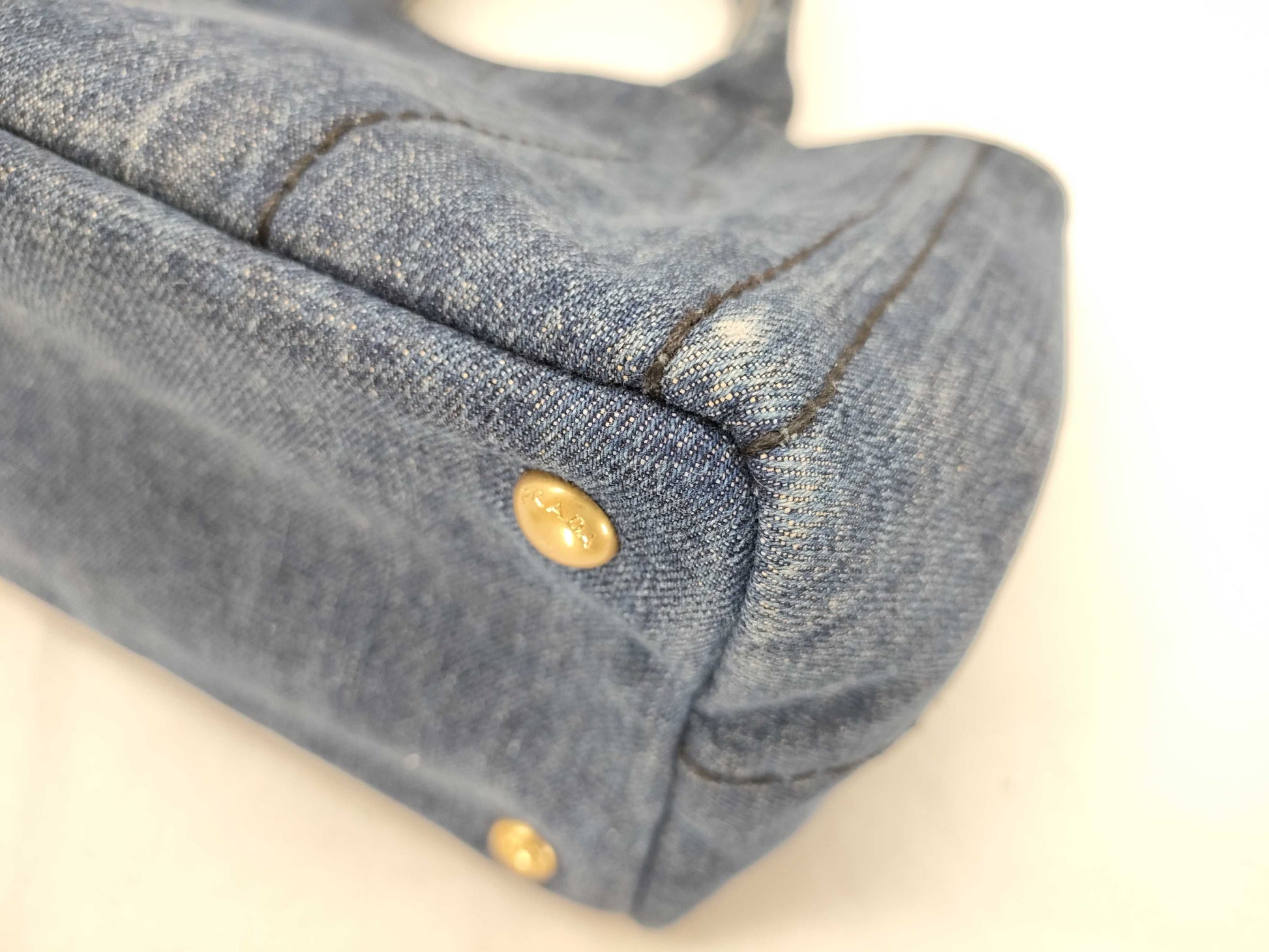 PRADA Prada Canapa Denim Handbag Shoulder Bag with Gold Triangle Logo