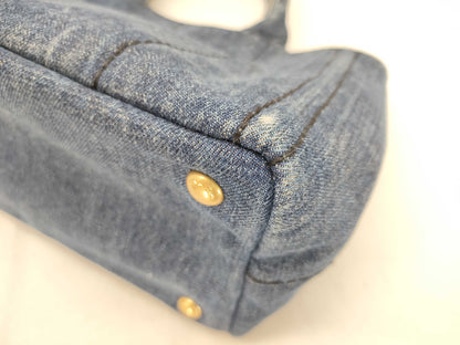 PRADA Prada Canapa Denim Handbag Shoulder Bag with Gold Triangle Logo
