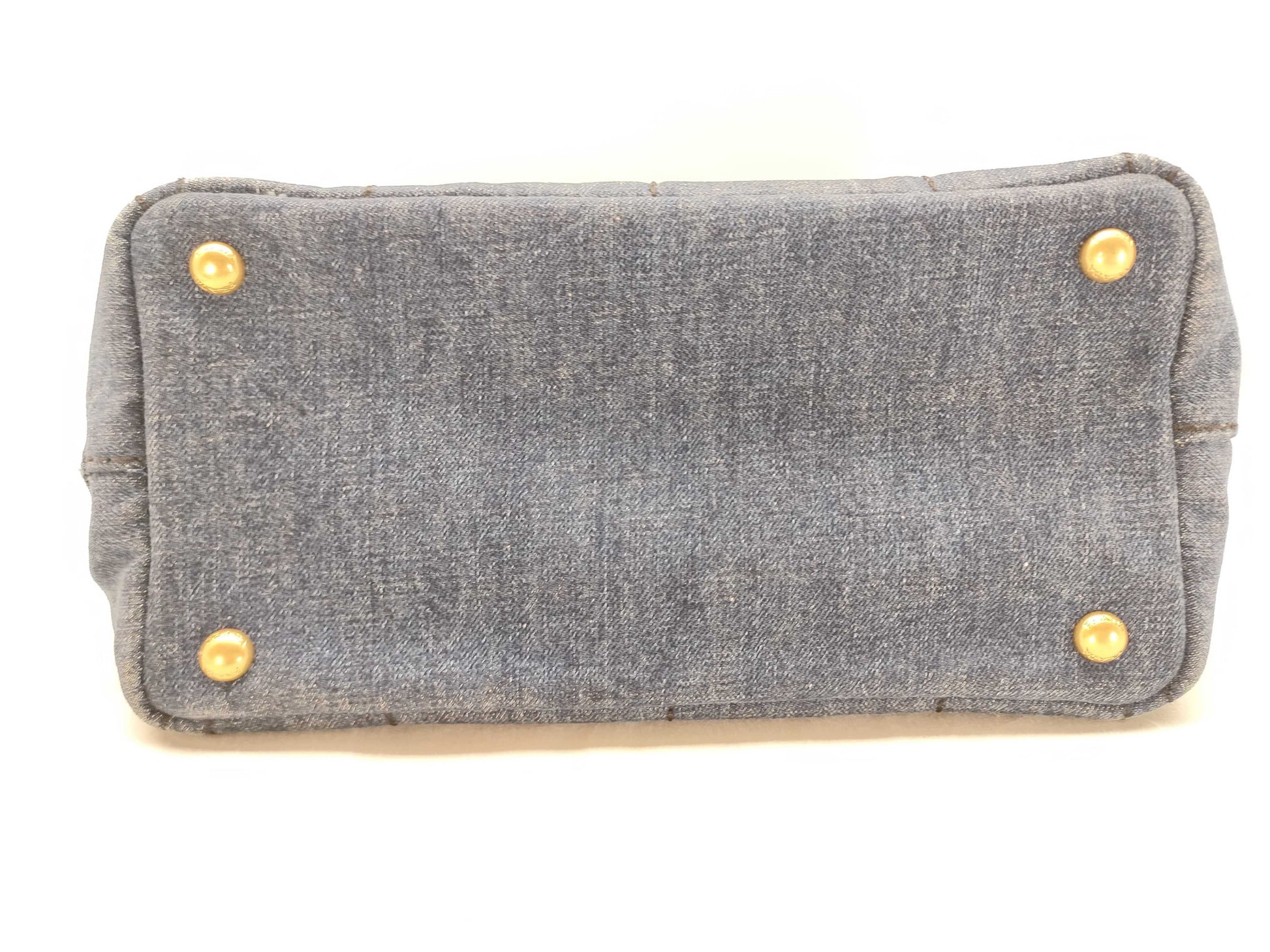 PRADA Prada Canapa Denim Handbag Shoulder Bag with Gold Triangle Logo