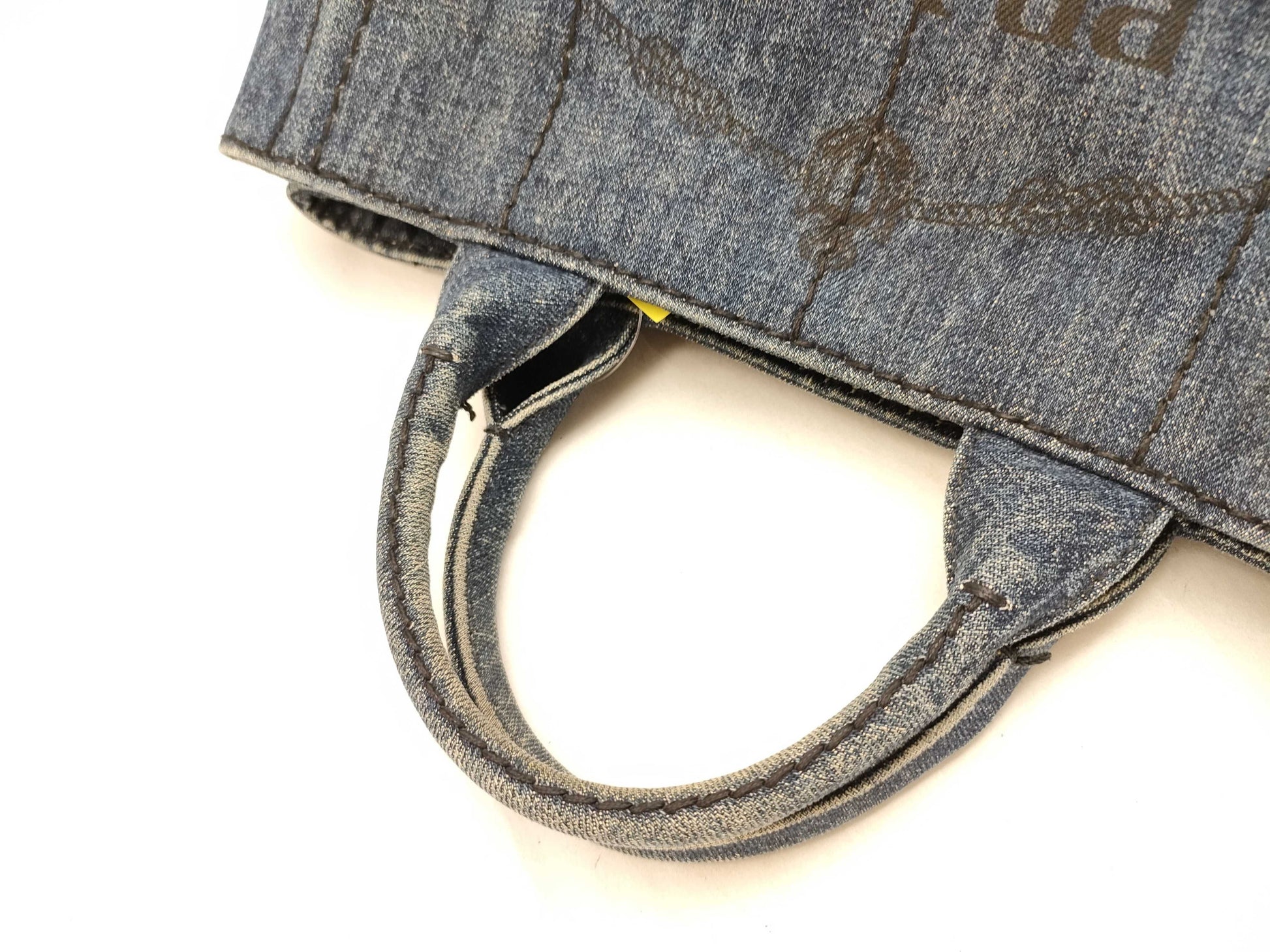 PRADA Prada Canapa Denim Handbag Shoulder Bag with Gold Triangle Logo