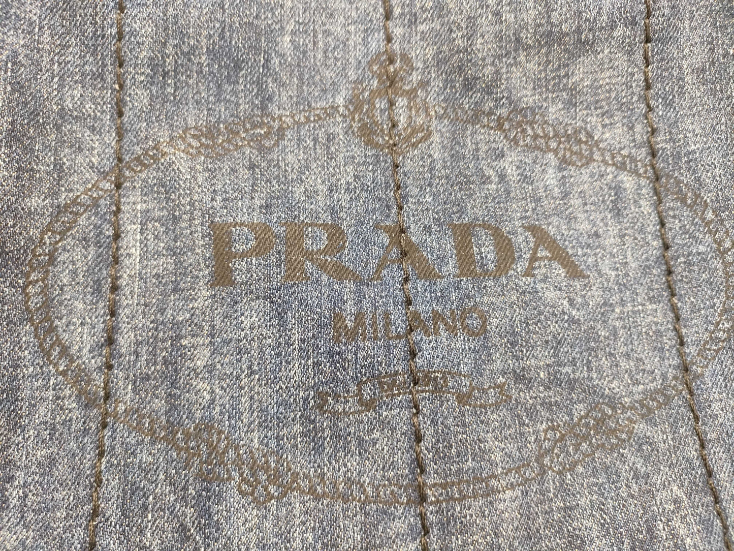 PRADA Prada Canapa Denim Handbag Shoulder Bag with Gold Triangle Logo