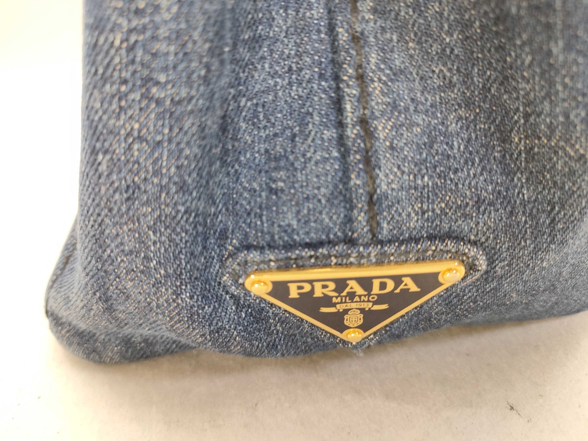 PRADA Prada Canapa Denim Handbag Shoulder Bag with Gold Triangle Logo