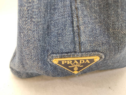 PRADA Prada Canapa Denim Handbag Shoulder Bag with Gold Triangle Logo