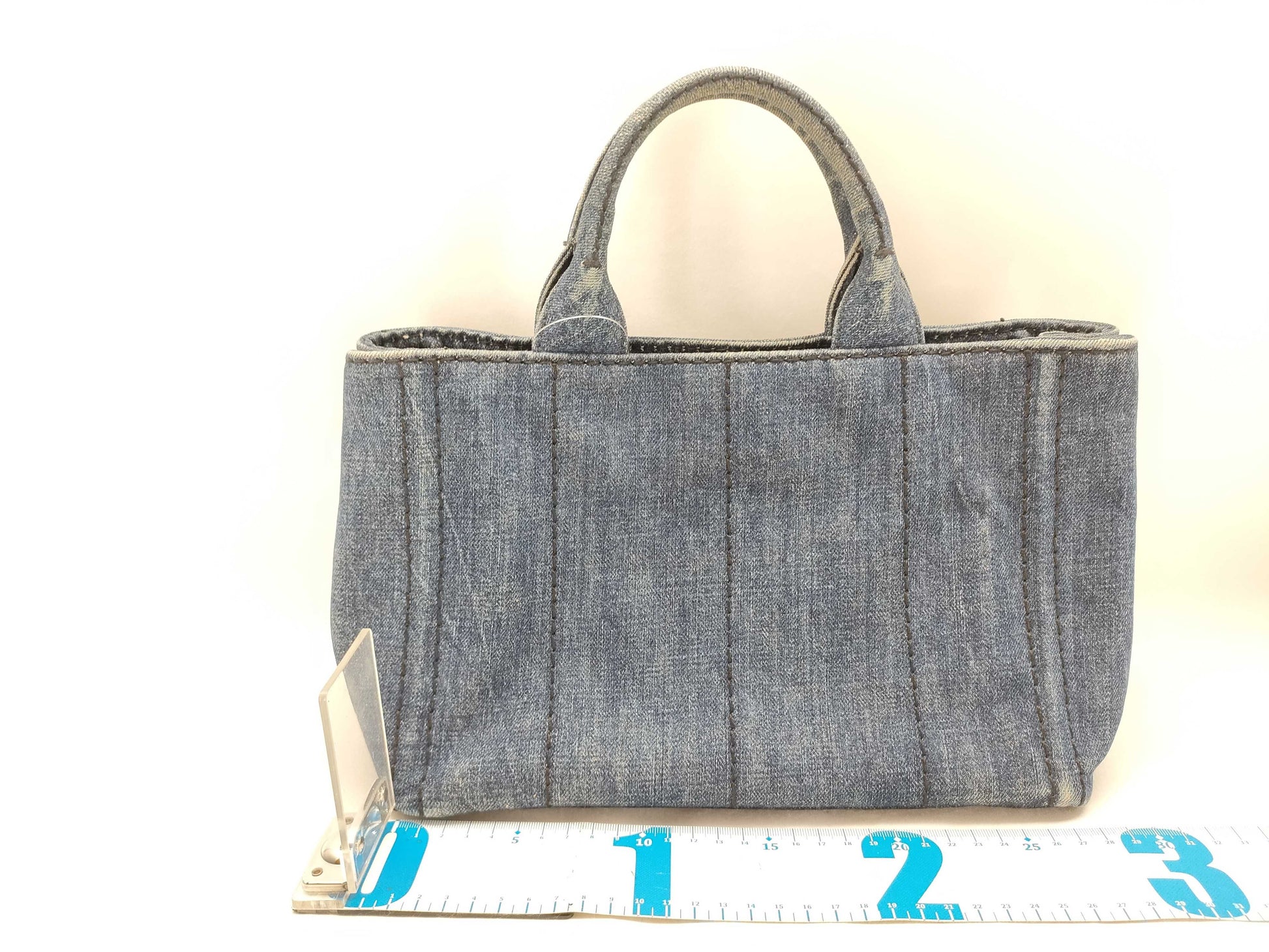 PRADA Prada Canapa Denim Handbag Shoulder Bag with Gold Triangle Logo