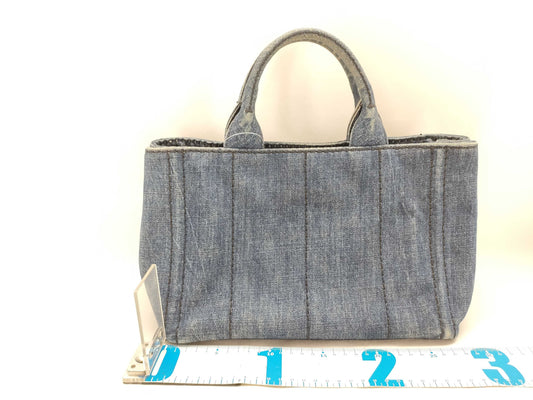 PRADA Prada Canapa Denim Handbag Shoulder Bag with Gold Triangle Logo