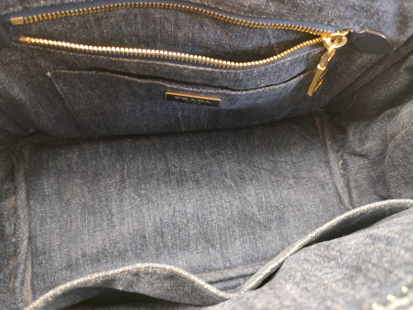 PRADA Prada Canapa Denim Handbag Shoulder Bag with Gold Triangle Logo