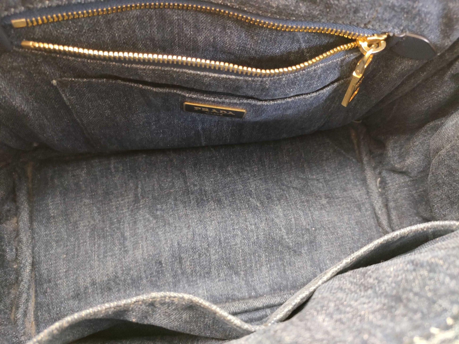 PRADA Prada Canapa Denim Handbag Shoulder Bag with Gold Triangle Logo