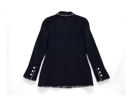 CHANEL 05C Trimmed Double Tweed Jacket, Size 36, Black, Anne Hathaway Jacket