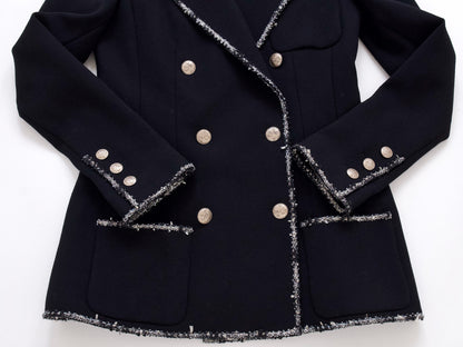 CHANEL 05C Trimmed Double Tweed Jacket, Size 36, Black, Anne Hathaway Jacket