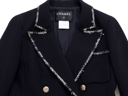 CHANEL 05C Trimmed Double Tweed Jacket, Size 36, Black, Anne Hathaway Jacket