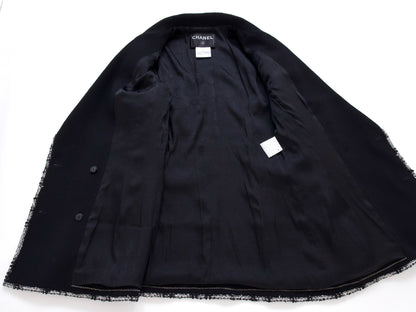 CHANEL 05C Trimmed Double Tweed Jacket, Size 36, Black, Anne Hathaway Jacket