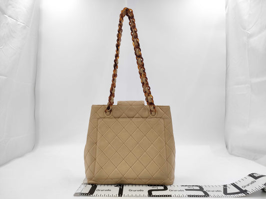 CHANEL Matelasse Tortoiseshell Coco Mark Beige Tote Bag