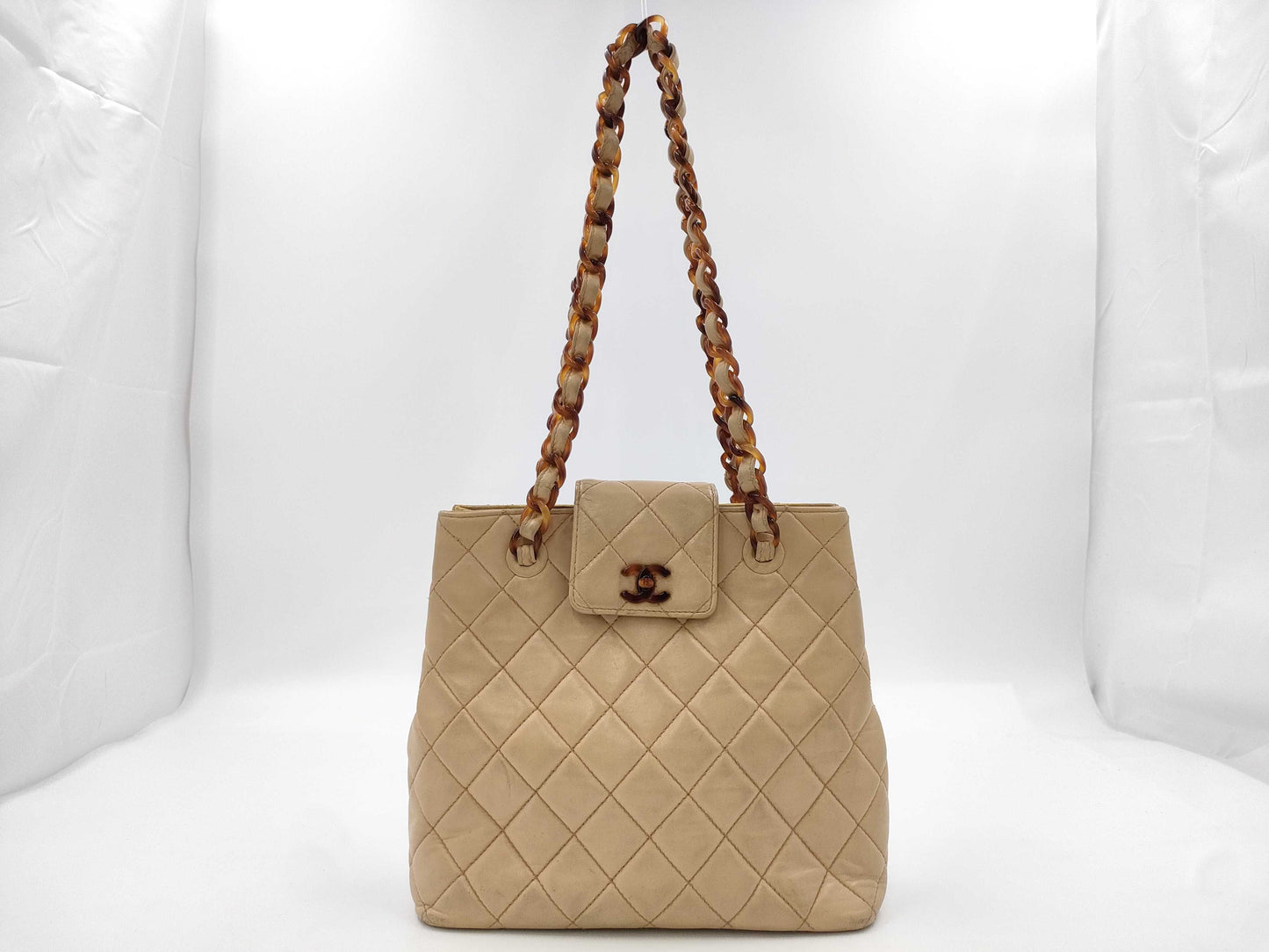 CHANEL Matelasse Tortoiseshell Coco Mark Beige Tote Bag