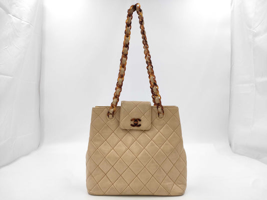 CHANEL Matelasse Tortoiseshell Coco Mark Beige Tote Bag