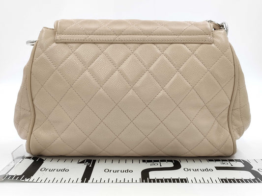 CHANEL Matelasse Caviar Leather Chain Coco Mark Beige Shoulder Bag