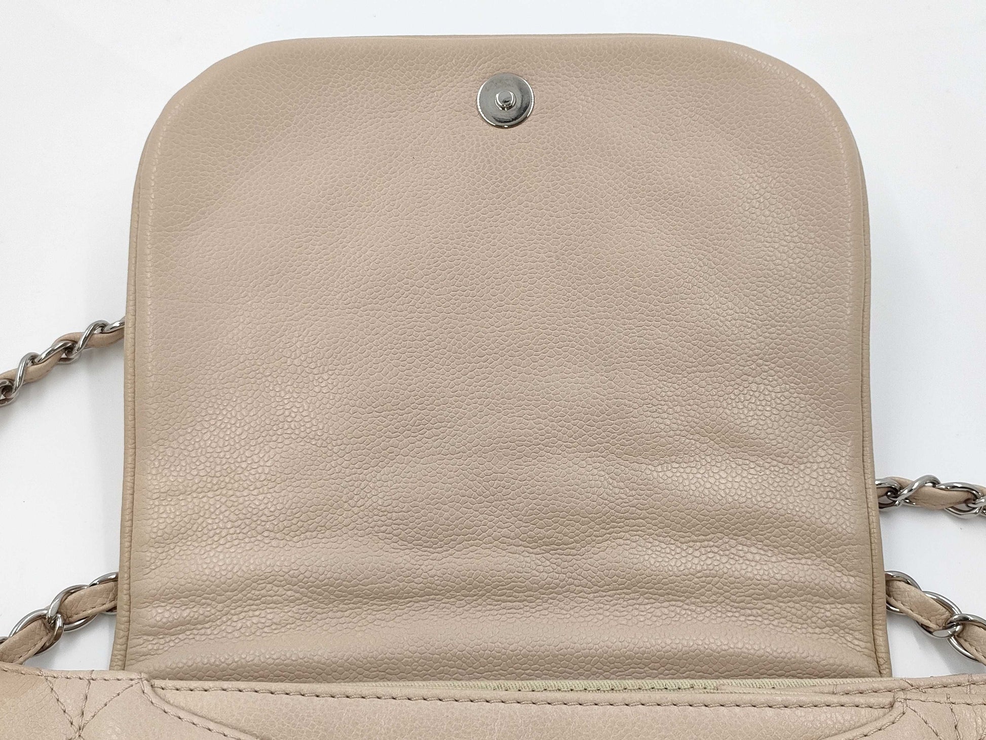 CHANEL Matelasse Caviar Leather Chain Coco Mark Beige Shoulder Bag
