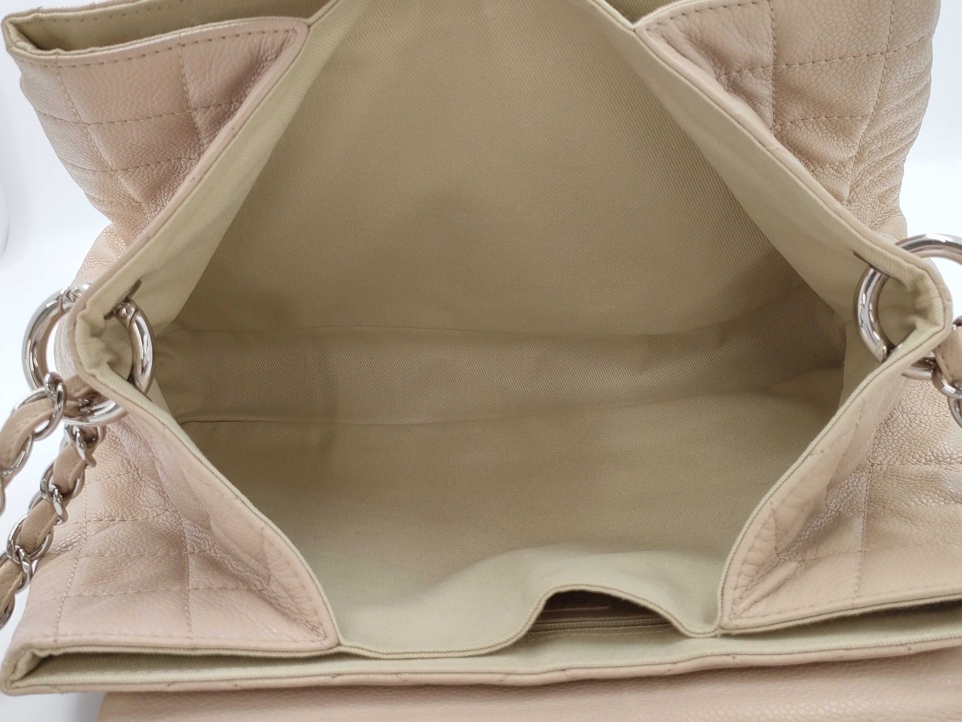 CHANEL Matelasse Caviar Leather Chain Coco Mark Beige Shoulder Bag