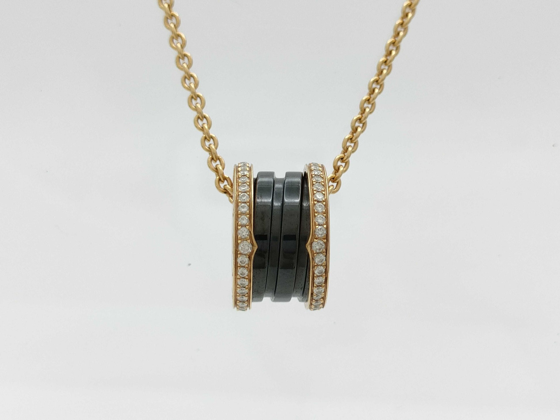 BVLGARI B.zero1 Black Ceramic Diamond Necklace in PG AU750, 12.5g 