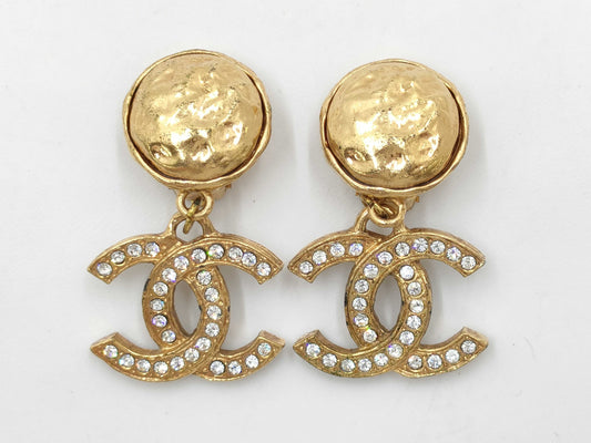 CHANEL Rhinestone Coco Mark Earrings