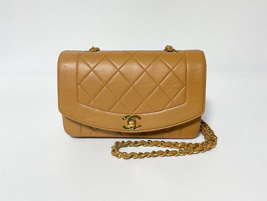 CHANEL Diana Pink Beige Lambskin Matelasse Shoulder Bag with Seal