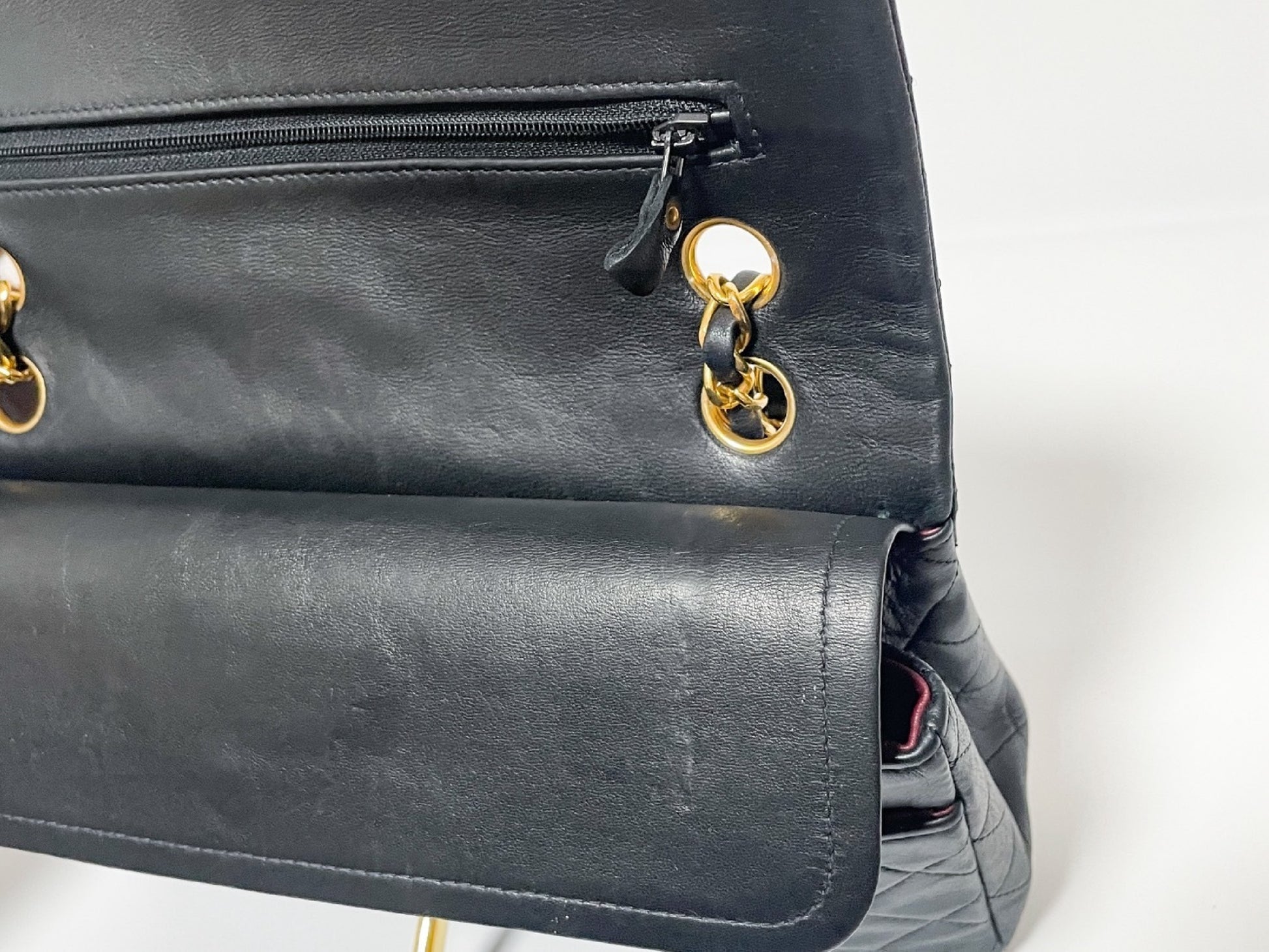 CHANEL Double Flap Matelasse Black Lambskin Shoulder Bag with Seal