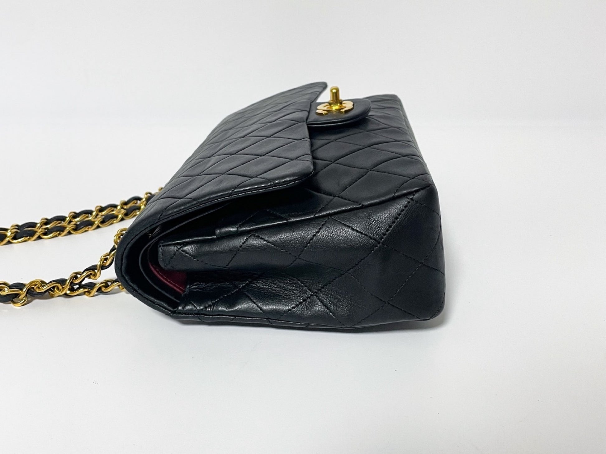 CHANEL Double Flap Matelasse Black Lambskin Shoulder Bag with Seal