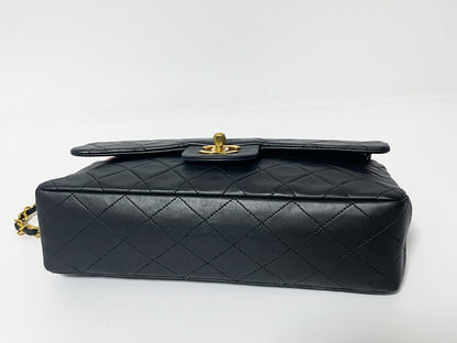 CHANEL Double Flap Matelasse Black Lambskin Shoulder Bag with Seal