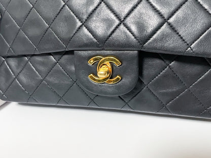 CHANEL Double Flap Matelasse Black Lambskin Shoulder Bag with Seal