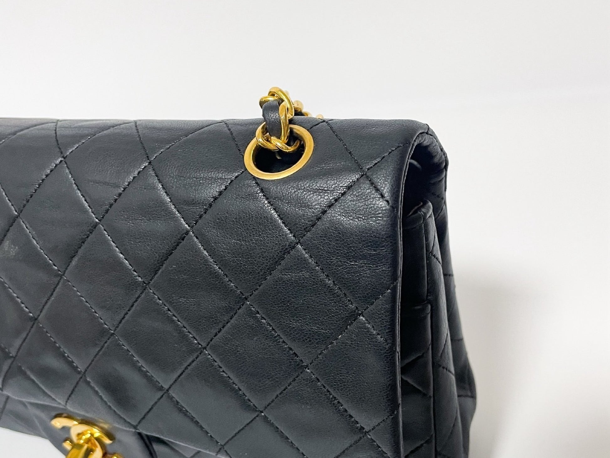 CHANEL Double Flap Matelasse Black Lambskin Shoulder Bag with Seal
