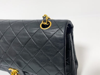CHANEL Double Flap Matelasse Black Lambskin Shoulder Bag with Seal