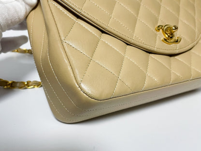 CHANEL Half Moon Matelasse Lambskin Beige Shoulder Bag with Seal