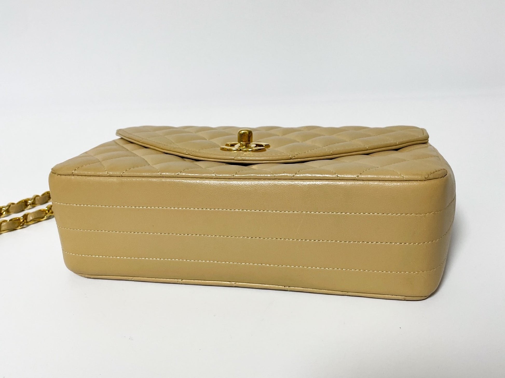 CHANEL Half Moon Matelasse Lambskin Beige Shoulder Bag with Seal