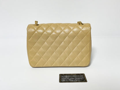 CHANEL Half Moon Matelasse Lambskin Beige Shoulder Bag with Seal