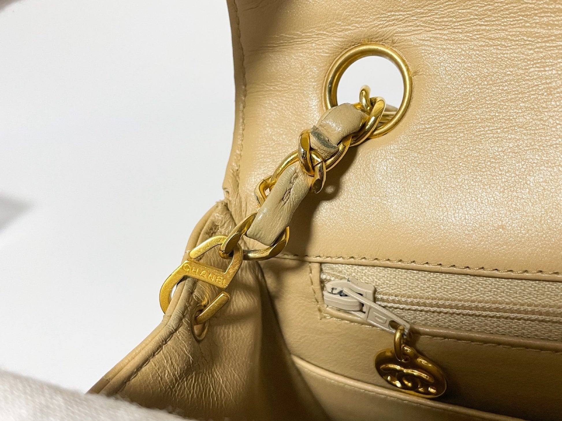 CHANEL Half Moon Matelasse Lambskin Beige Shoulder Bag with Seal