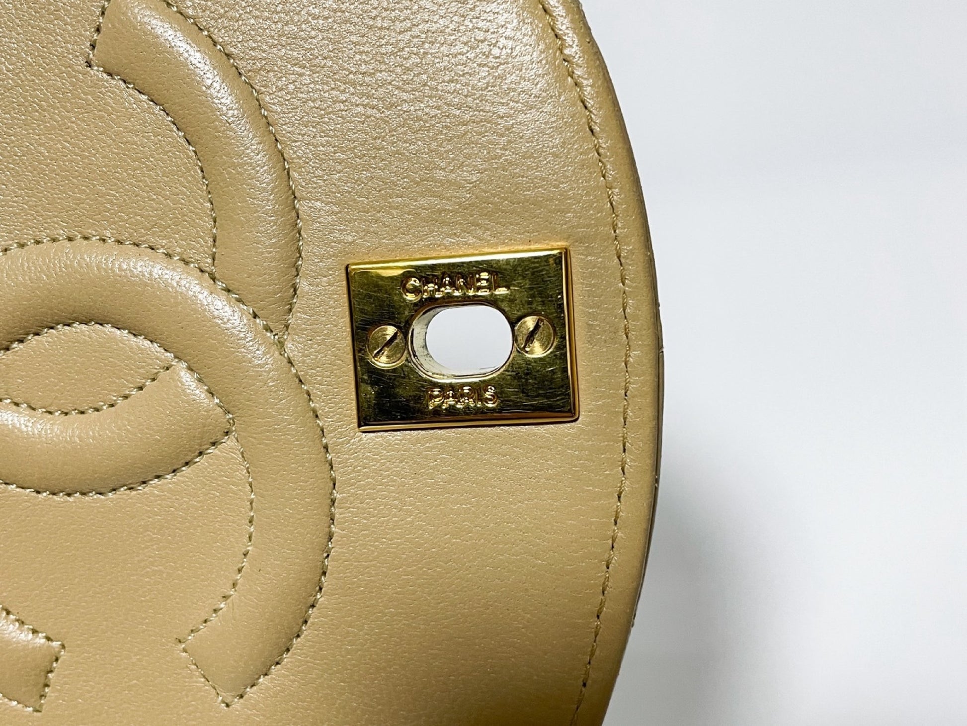 CHANEL Half Moon Matelasse Lambskin Beige Shoulder Bag with Seal