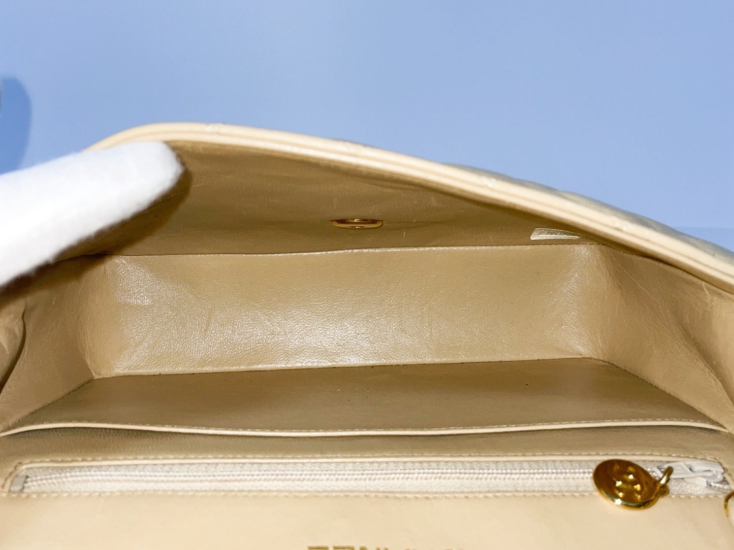 CHANEL Half Moon Matelasse Lambskin Beige Shoulder Bag with Seal