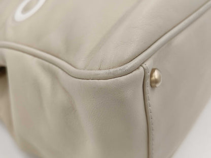 CHANEL Camellia Lambskin Tote Bag in White with CHANEL Logo Sticker