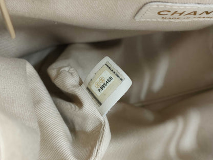 CHANEL Camellia Lambskin Tote Bag in White with CHANEL Logo Sticker